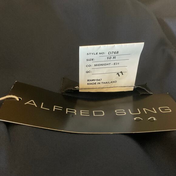 Alfred Sung Satin Cocktail Dress Size 10 Blue Sleeveless V-Neck Fit and Flare - Picture 8 of 12